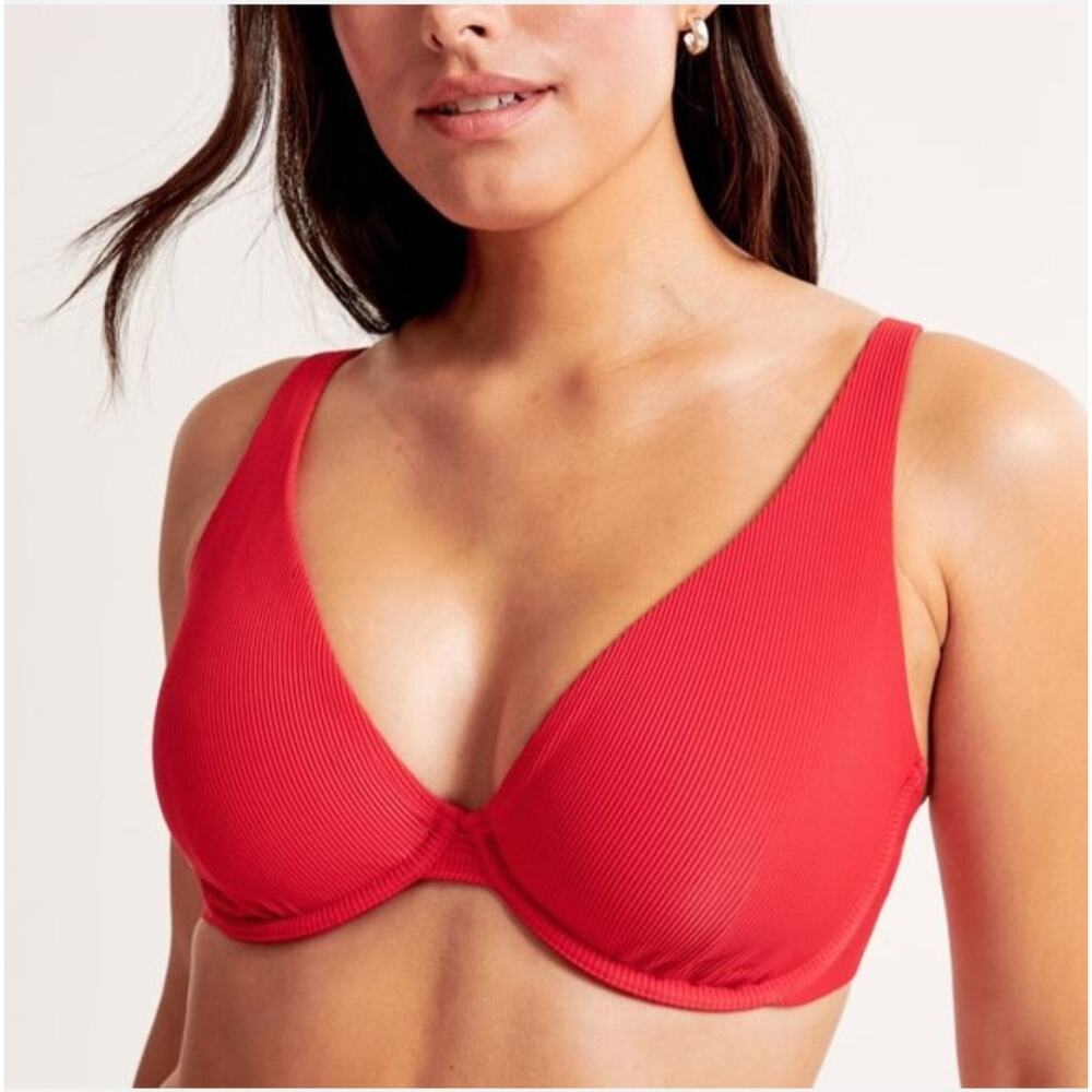 Abercrombie & Fitch Curve Love High Apex Underwire Support Bikini Top M Garnet